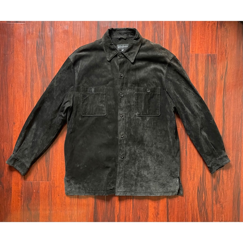 Baracuta Suede Leather Shirt Jacket Black Vintage Western Chore Coat Mens XL